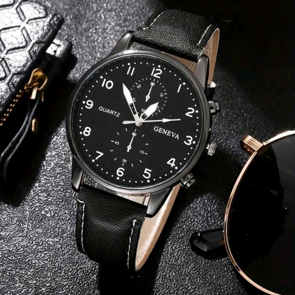 Blk leather Men's Business Quartz Watch. Fashionable And Casual Style, nwt - Picture 2 of 2